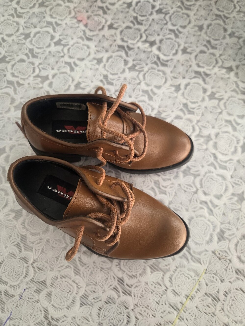 Children's Tan Lace-Up Dress Shoes with Sturdy Black Soles
